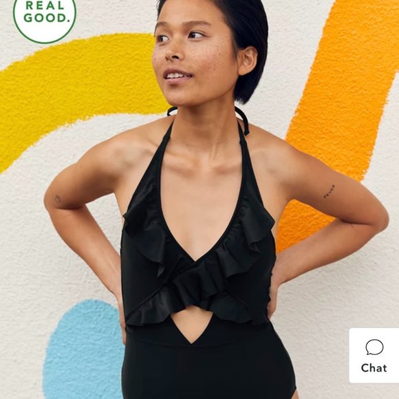 BNWT Black Aerie Ruffle One Piece Swimsuit - Picture 3 of 7